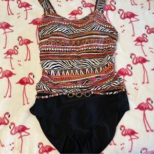 •Christina• Multicolored Patterned One-Piece Swimsuit - Size 16